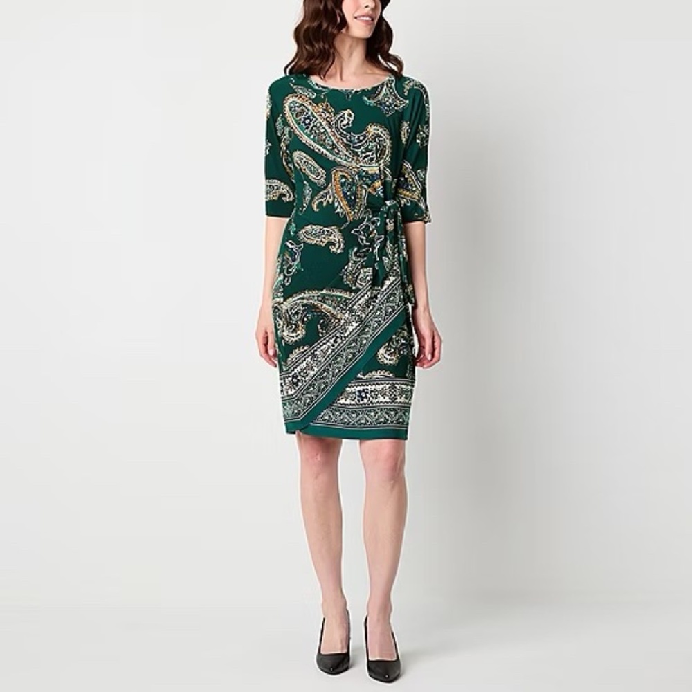NWT Robbie Bee Womens 3/4 sleeve Paisley Sheath Dress Size 1X